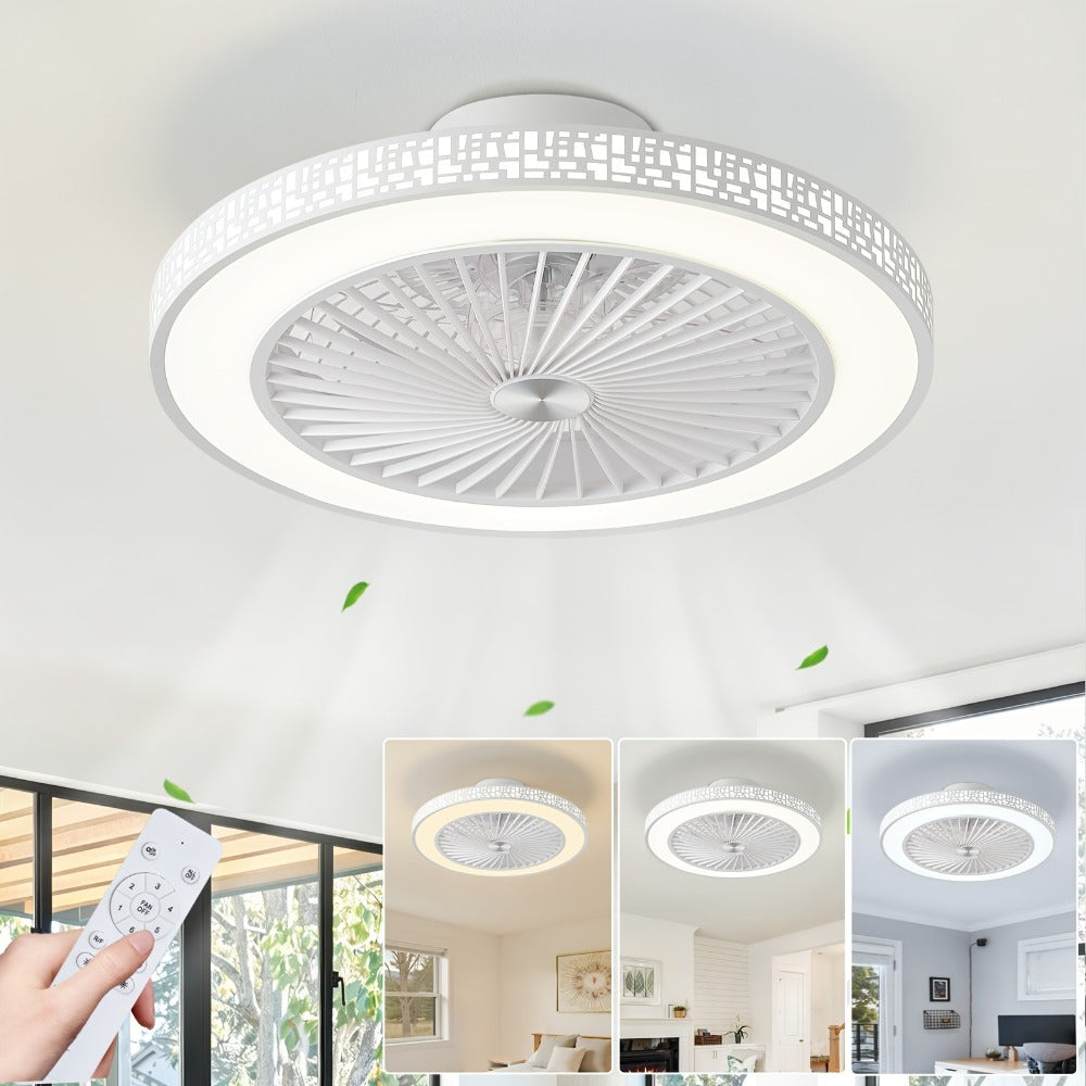 Ventilador de techo moderno de 48.26 cm con luz, 6 velocidades, reversible, de perfil bajo, ventilador de techo empotrado con luz LED regulable 3CCT, ventilador de techo con temporizador y control remoto para sala de estar, cocina, dormitorio y oficina