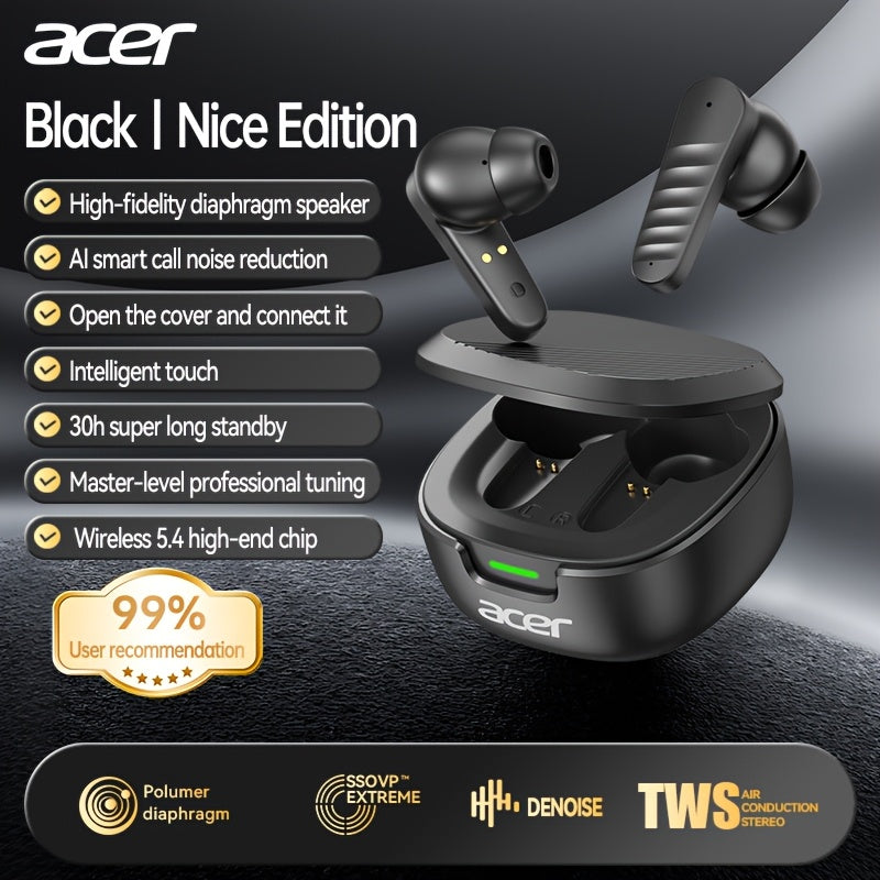 Auriculares Bluetooth | [Acer 2026 Nuevo] Auriculares inalámbricos TWS con graves potentes, llamadas estéreo, cancelación de ruido, duración