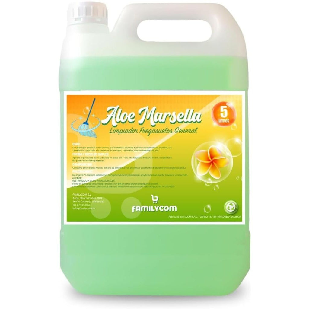 Fregasuelos Concentrado. Fregasuelos Perfumado Duradero. PH Neutro. Aroma Aloe Marsella y Pasión. 5 Litros