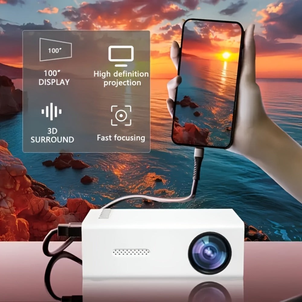 Mini Proyector HD Compacto para Cine en Casa y Camping, Compatible con 1080P, Alimentado por USB, Diseño Portátil con Pantalla LCD, Perfecto para Uso en Interiores y Exteriores