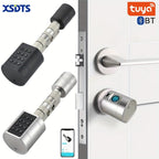 Cerradura Inteligente Cilindro Compatible para Oficina - Sistema de Desbloqueo 5 en 1 con Huella/Llave/Tarjeta/Contraseña/Control por App Tuya, Adecuada para Puertas y Sistemas de Entrada