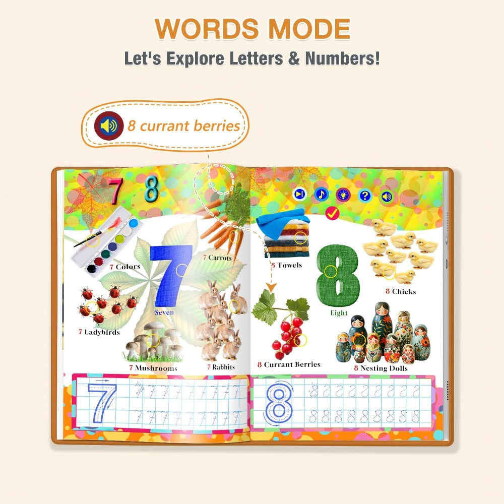 Audiolibros interactivos en inglés con números y letras, libros de aprendizaje, regalos de cumpleaños, autismo