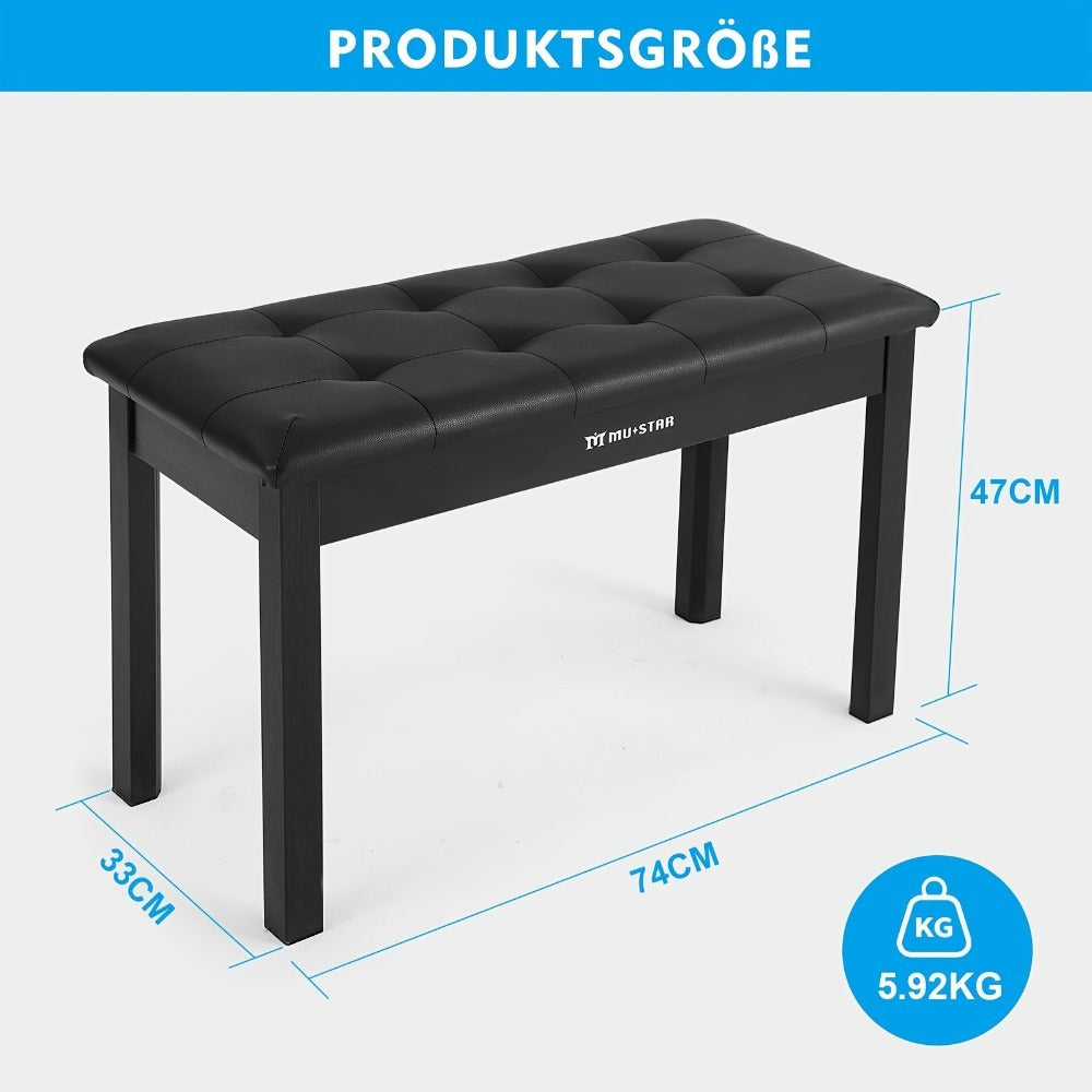 Banqueta para Piano MUSTAR de 74 cm con Almacenamiento - Taburete de Madera Maciza, Tapizado en Piel Sintética Suave y Compartimento Abatible para Teclados Digitales, Decoración del Hogar, Banqueta de Tocador -