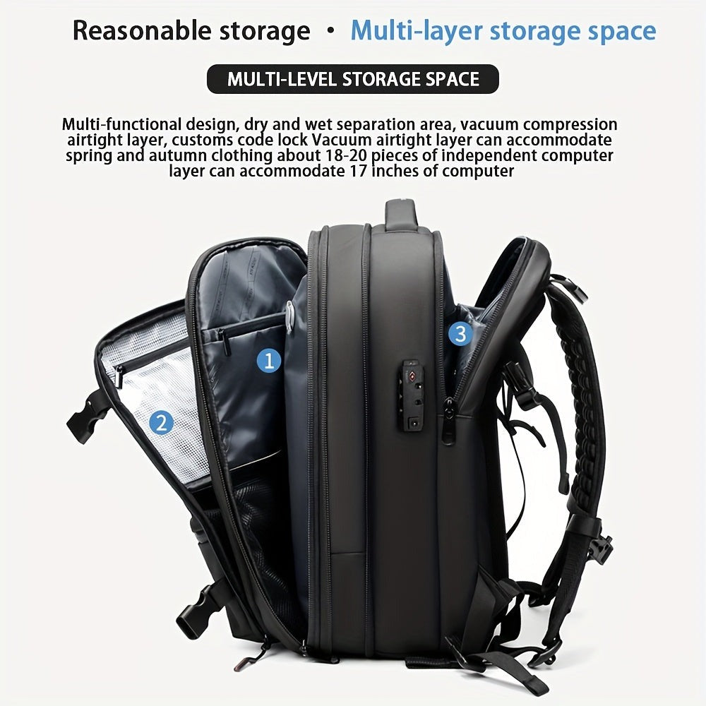 Mochila de Viaje con Compresión al Vacío, Bolsa de Compresión al Vacío de TPU, Cerradura de Contraseña Incorporada, Capacidad para Laptop de 17 Pulgadas, Mochila de Alta Calidad para Viajes y Negocios