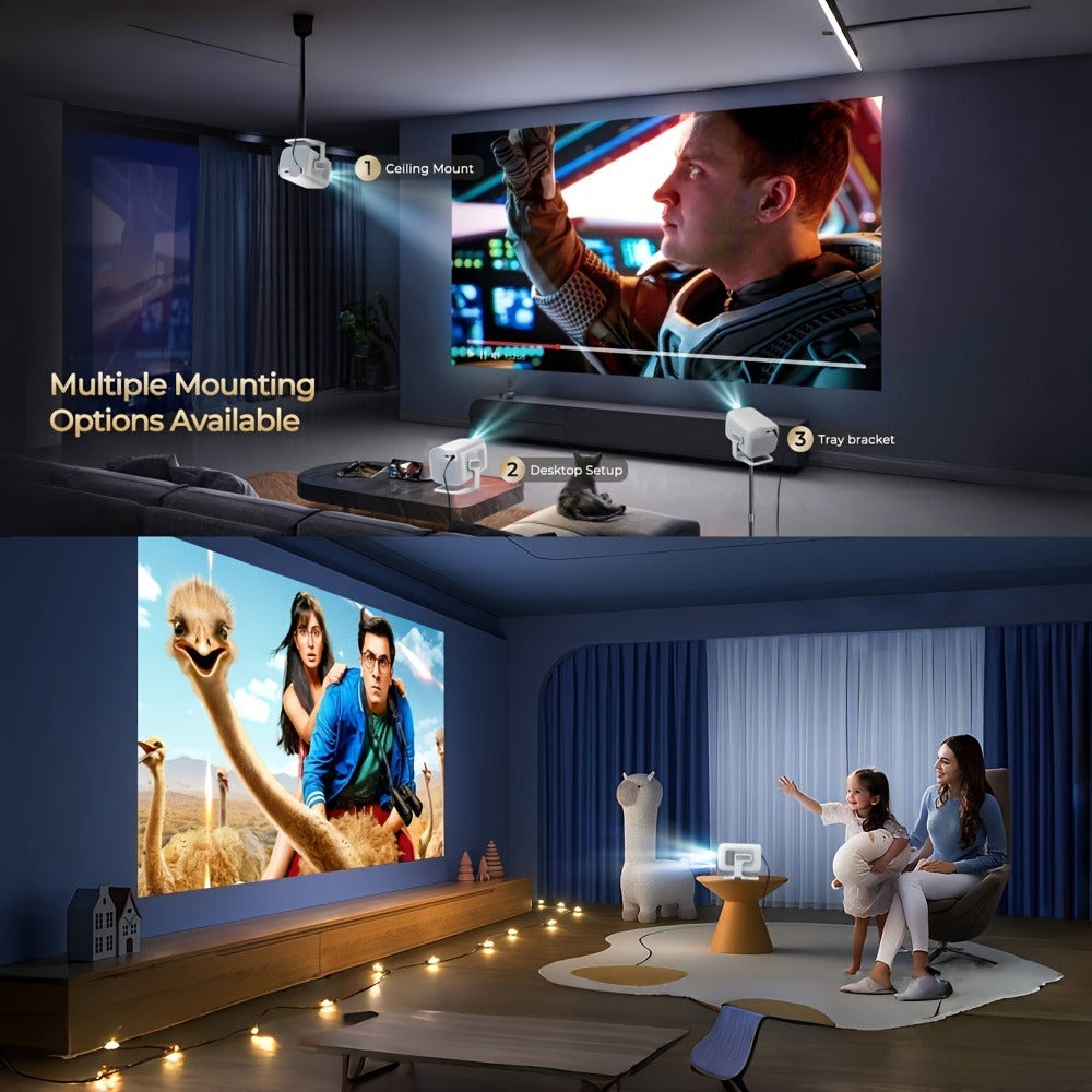 Proyector inteligente portátil compatible con 4K con Wifi6 y BT5.4, nativo 1080P, 690ANSI, Android 11, enfoque automático y corrección automática de trapezoidal, proyector de cine en casa para películas, juegos, uso educativo, presentación multimedia, Pro
