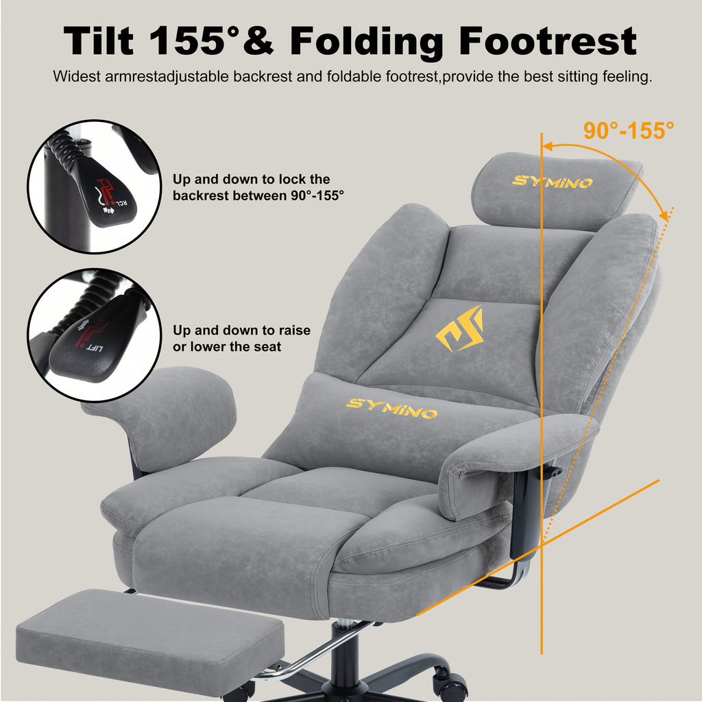 Silla de gaming SYMINO, silla de oficina ergonómica de piel PU con soporte lumbar - Silla de escritorio reclinable para computadora para adultos, asiento de videojuegos estilo carreras (altura y reposacabezas ajustables)