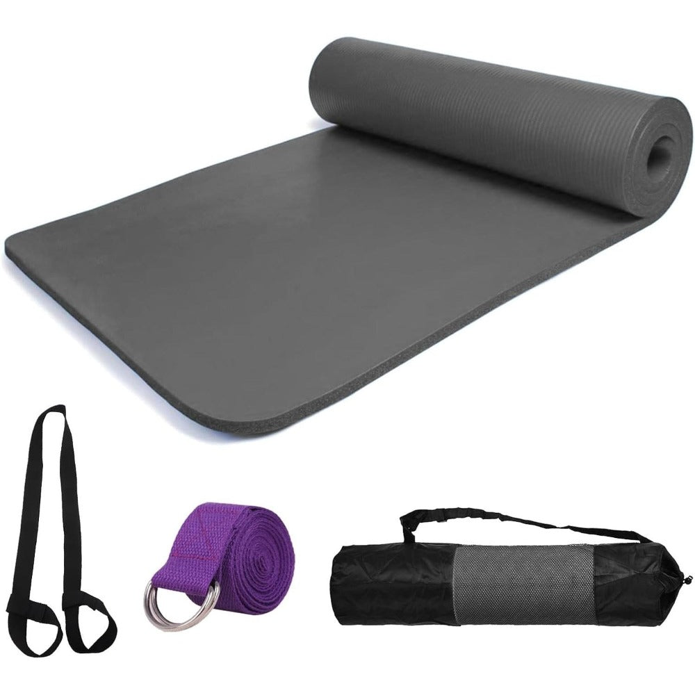 Esterilla de Yoga y Pilates 10mm Mat Antideslizante Con Correa y Bolsa de Transporte 183mm x 61mm Colchoneta Gruesa y Plegable Hombre/Mujer - Gimnasia, Fitness y Ejercicios - Gimnasio en Casa