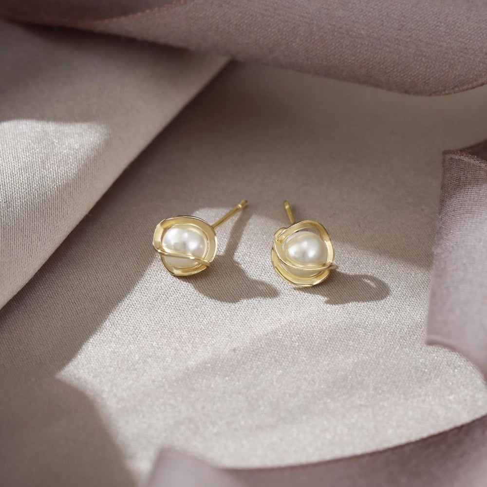 Pendientes de perlas bañados en oro de 14K, hipoalergénicos, de perla de agua dulce, colgantes, de espiga, de aro, con perla blanca colgante, regalo de joyería para mujeres y damas