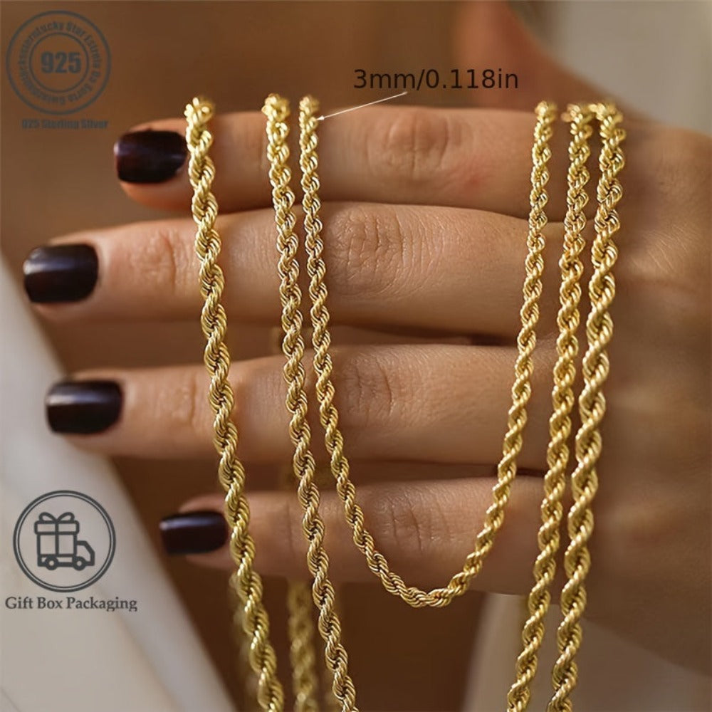 Collar de plata 925 para mujer, collar estilo cadena, collar de cadena retorcida, regalo de San Valentín, moda y fácil, regalo de luna de miel para el Día de Acción de Gracias para ella, viene con una caja de regalo de boutique