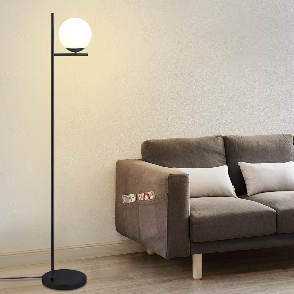 Lámpara de Pie Industrial Moderna con Interruptor de Pie y Pantalla de Vidrio - Lámpara de Mesa de Metal Resistente, Ideal para Sala de Estar u Oficina - Blanco/, Portalámparas E27 (Bombilla No Incluida)