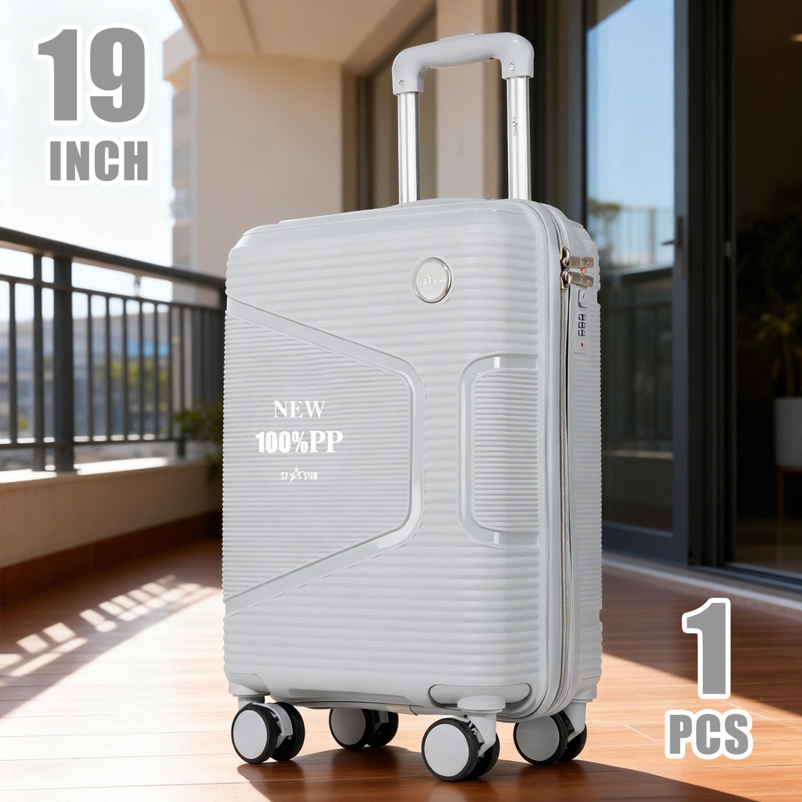 Equipaje de cabina de 19 pulgadas, 8 colores, 100 % PP ligero y antideformación | Candado de contraseña Trinity, cremallera suave antiexplosión, asa elástica | Cabe en el compartimento superior del avión