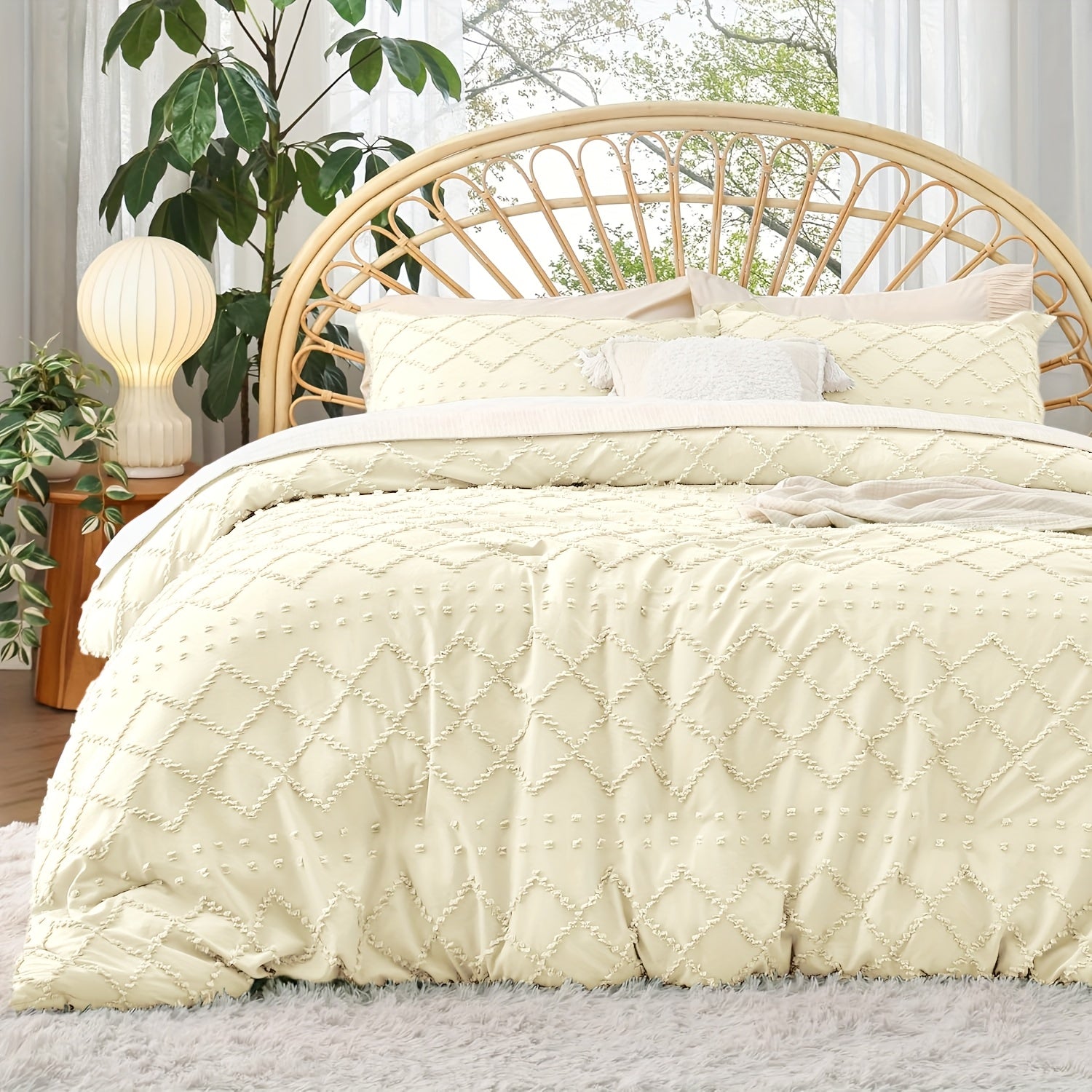 Juego de funda nórdica de lujo con bordado exquisito estilo bohemio, ropa de cama acolchada lavada vintage 2/3 piezas transpirable, fibra ultrafina de alta calidad adecuada para todas las estaciones, ropa de cama tejida suave, lavable a máquina en múltipl