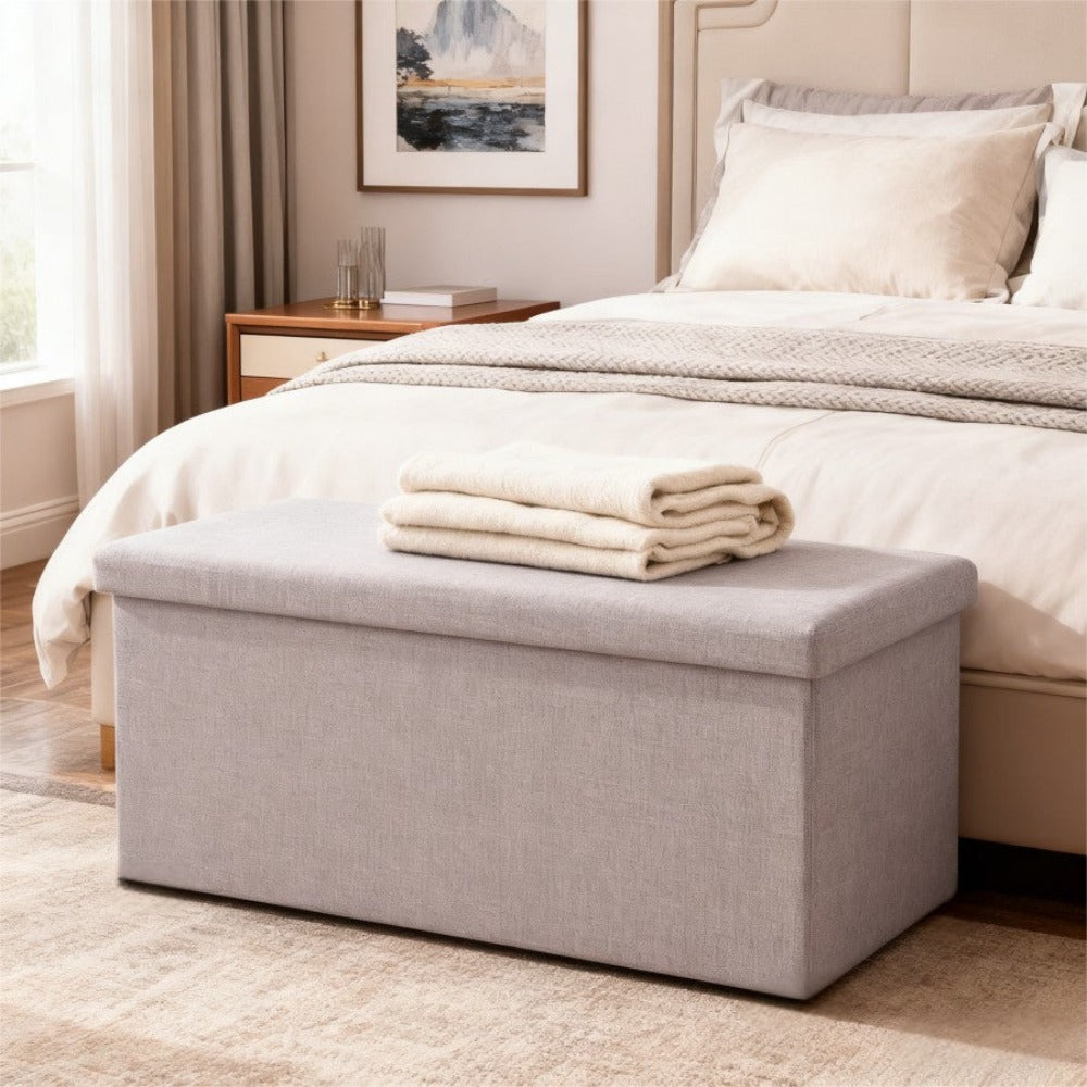Reposapiés otomano de almacenamiento, taburete plegable para pies, caja de almacenamiento, taburete para el hogar, taburete para pies, banco, caja grande para guardar ropa de lino