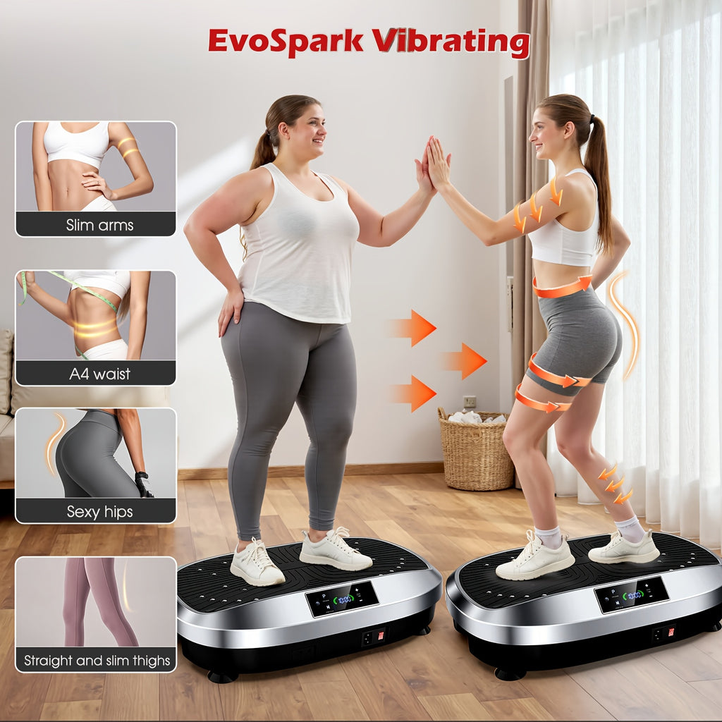 Placa de vibración de cuerpo completo con 6 programas de entrenamiento, masaje electromagnético de 120 niveles, motor silencioso, control remoto incorporado, superficie antideslizante + bandas de resistencia, equipo de fitness para el hogar de 120 kg de c