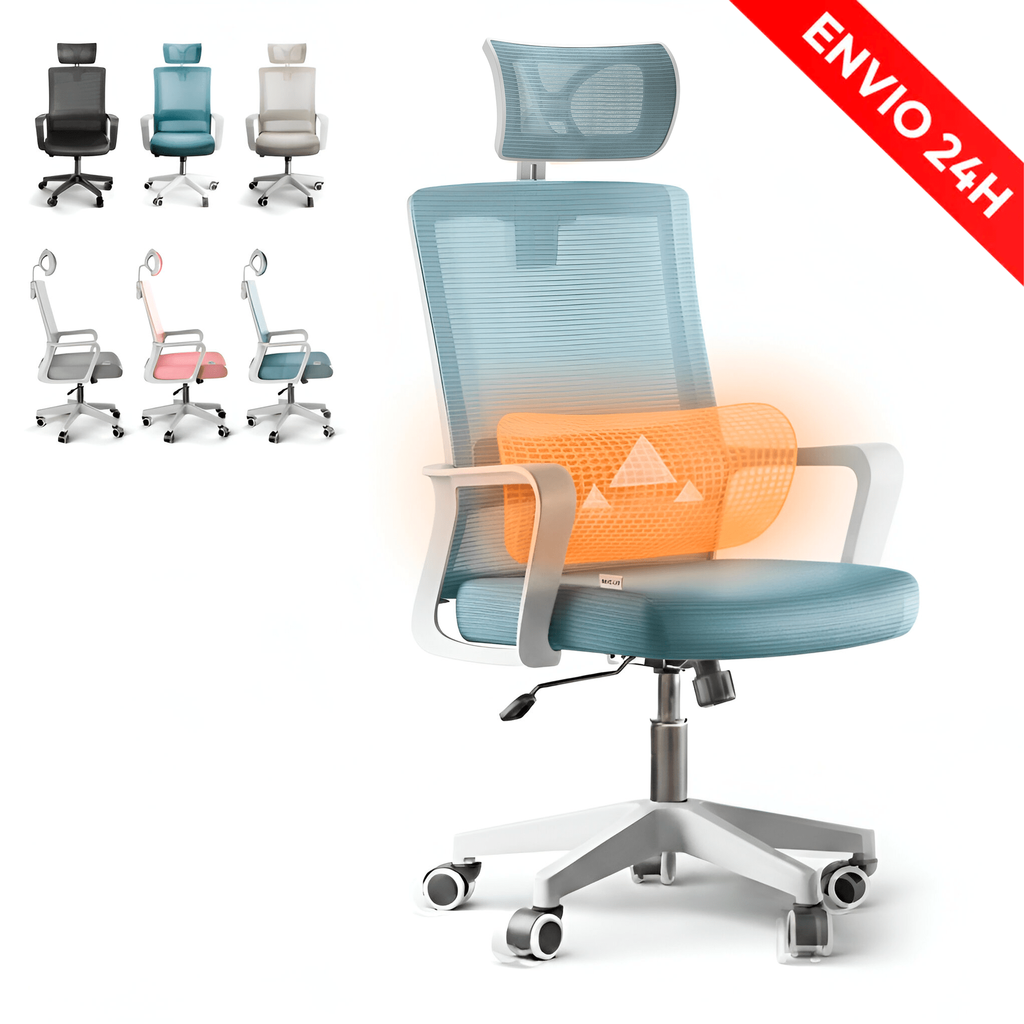 RELAXTY Silla de Oficina Ergonómica – Ajustable y Reclinable con Reposacabezas, Soporte Lumbar, Malla Transpirable y Ruedas 360° | Soporta Hasta 100 kg
