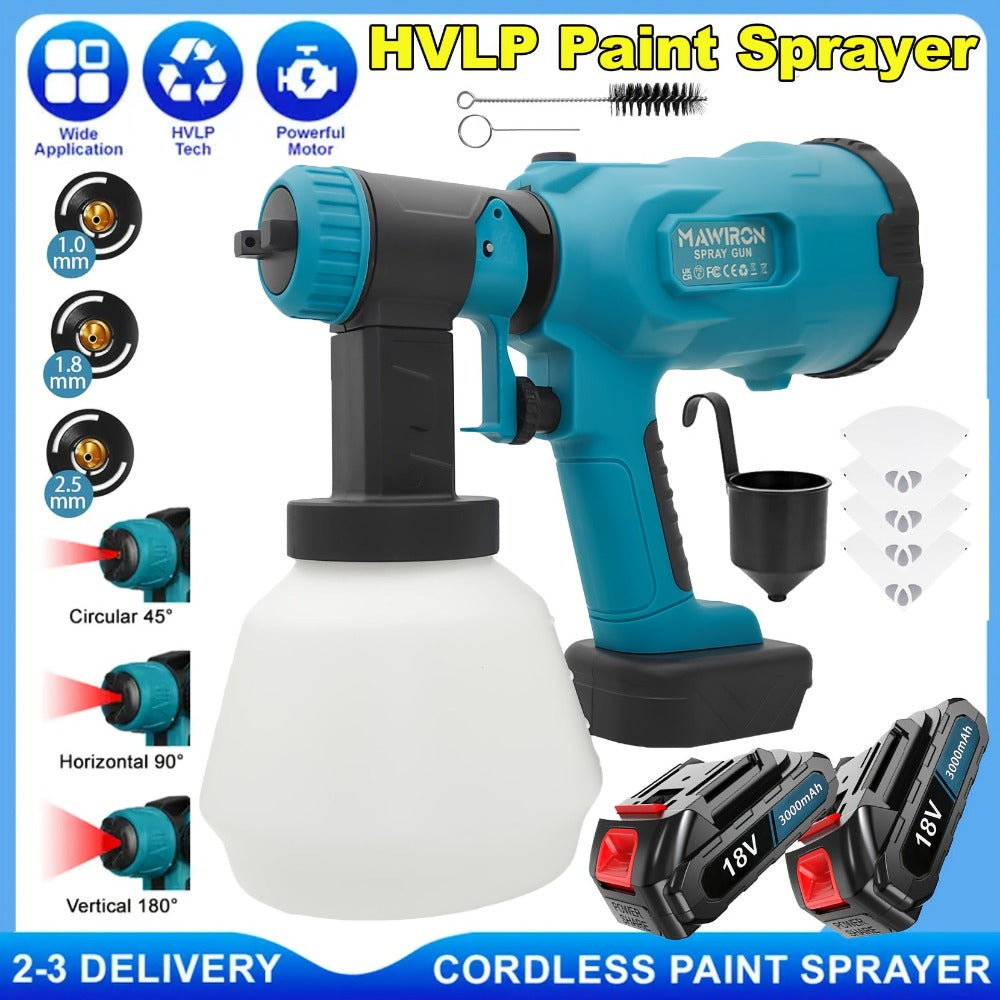 Pistola de pintura inalámbrica compatible con batería Makita de 18V, pistola rociadora de pintura eléctrica de 1000ML con 2 baterías de iones de litio de 3000Mah, aguja de rociado y boquilla de cobre puro, pistola rociadora para cercas, paredes, techos, m