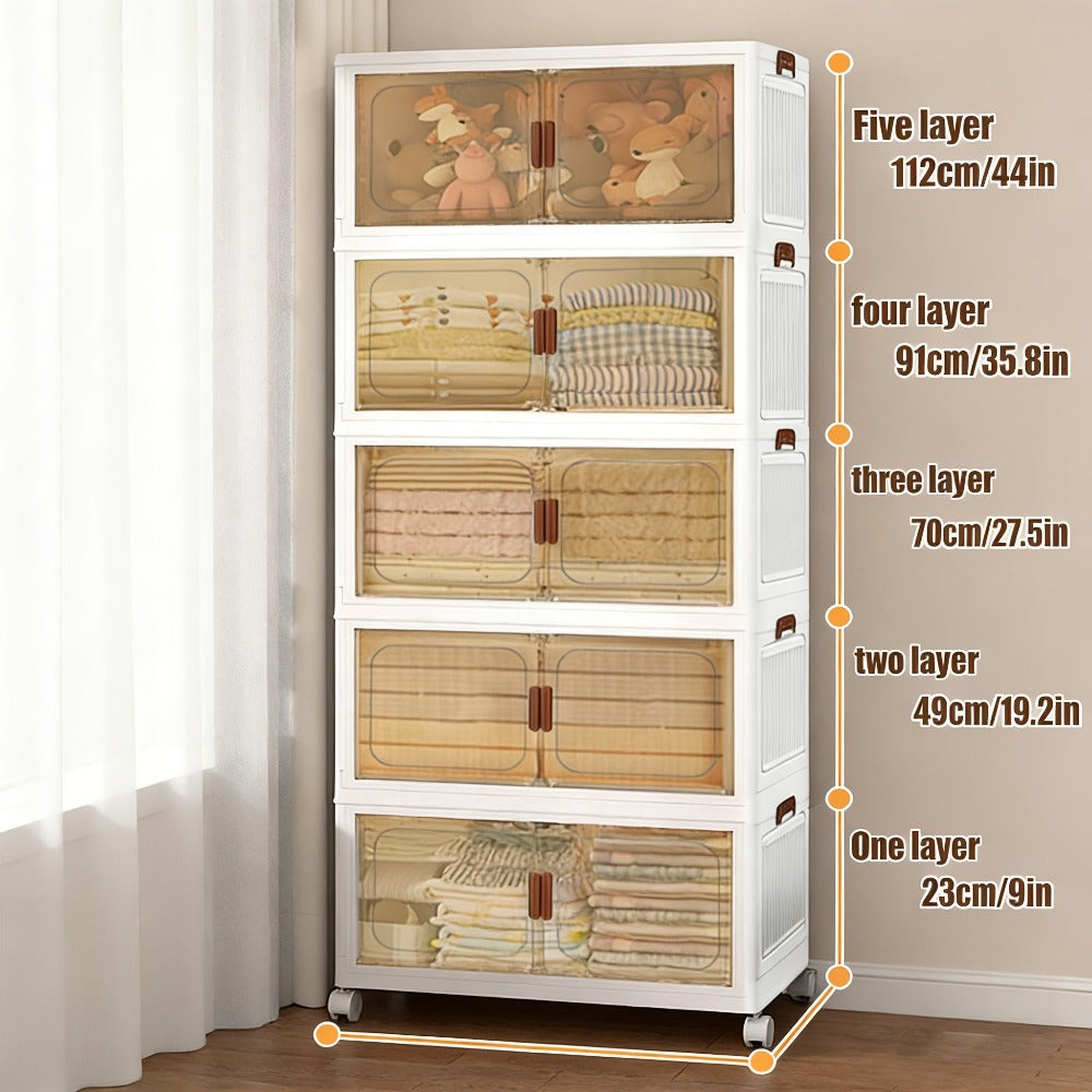 Locker infantil extragrande de 45 cm con puertas con ruedas - Taquilla plegable para dormitorio y guardería para guardar desorden, documentos, juguetes, bocadillos y cajones de plástico para almacenamiento, locker infantil multicapa