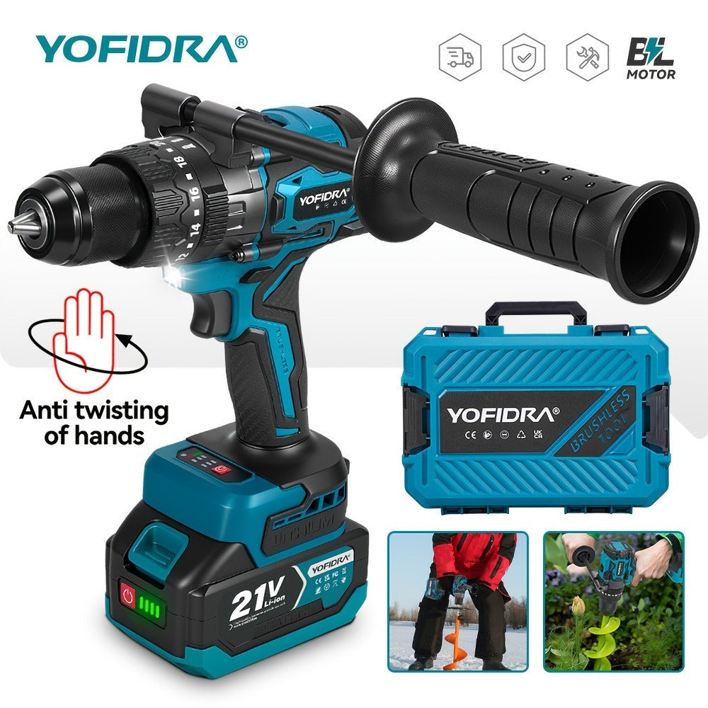 Taladro de Impacto Inalámbrico sin Escobillas, Taladro Inalámbrico Ajustable de 20 Velocidades, Destornillador Eléctrico 3 en 1 con Martillo, Ideal para Decoración de Muebles y Mezcla de Concreto Industrial