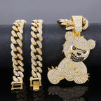 1pc Colgante de Oso Teddy Dominante y Fresco, Acompañado de Collar Cubano de Zirconia Cúbica Sintética de 50cm, Uso Diario Urbano, Joyería Hip-hop, Accesorios para Fiestas, Adecuado para Hombres y Mujeres en Uso Diario y como Regalo