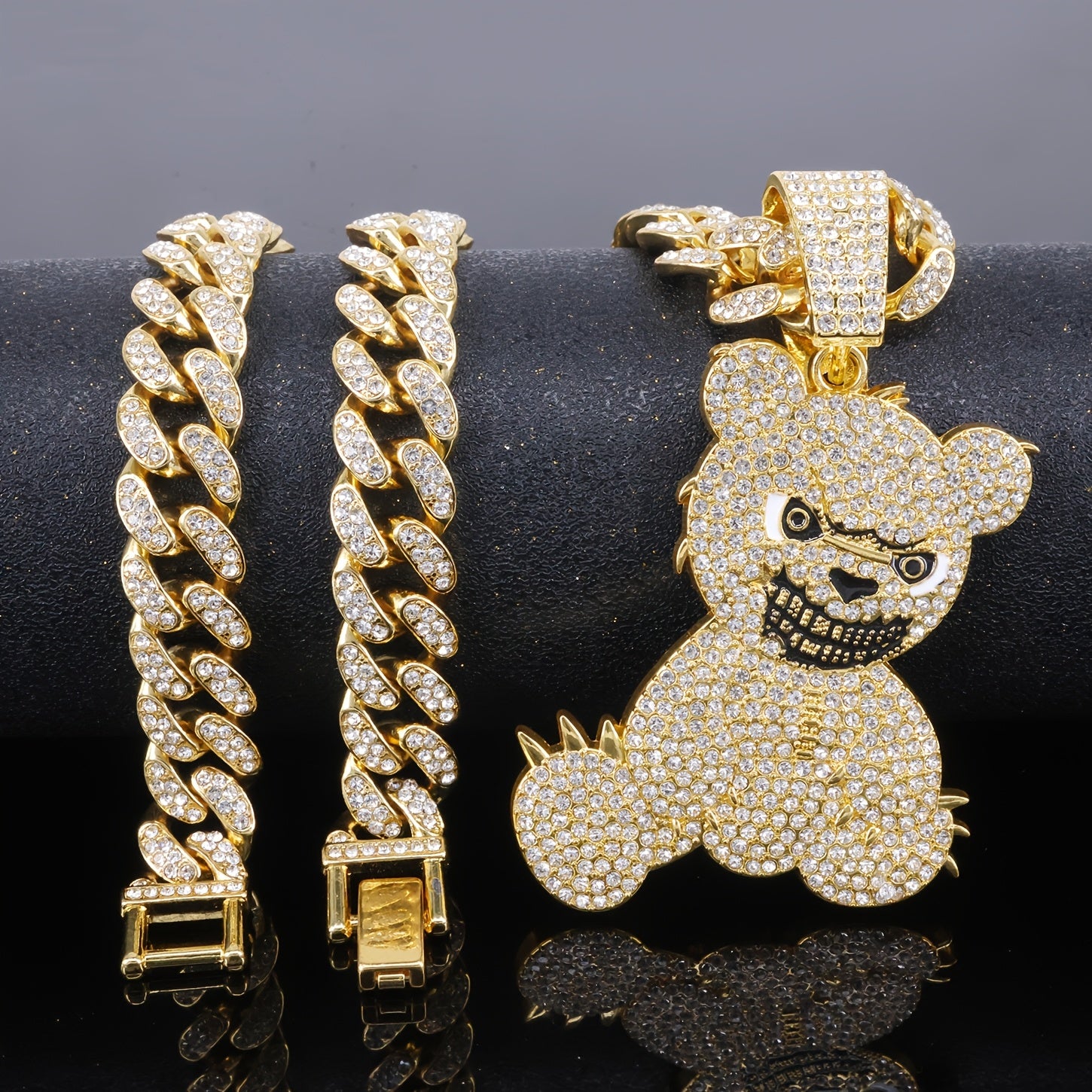1pc Colgante de Oso Teddy Dominante y Fresco, Acompañado de Collar Cubano de Zirconia Cúbica Sintética de 50cm, Uso Diario Urbano, Joyería Hip-hop, Accesorios para Fiestas, Adecuado para Hombres y Mujeres en Uso Diario y como Regalo
