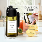 Juego de 2 pulverizadores de aceite de oliva de vidrio, cada uno de 16Oz/470Ml, perfectos para cocinar, utensilios de cocina y complementos para freidoras de aire, incluye botellas dispensadoras para ensaladas y parrillas, en color negro