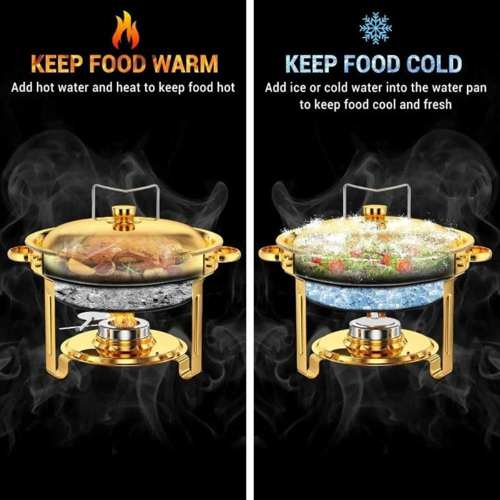 Enfriador de Alimentos de Acero Inoxidable Dorado 1/2/4/6, Contenedor de Catering para Buffet con Tapa para Boda/Banquete de Año Nuevo, Exclusivamente para Cocinar (exclusivamente para cocinar)
