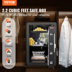 VEVOR Seguro, 2.2 pies cúbicos Caja Fuerte para el Hogar, Caja de Seguridad de Acero con Huella Digital, Teclado Digital y 2 Llaves, Caja Fuerte con Bolsa Grande a Prueba de Fuego, Protege Efectivo, Oro, Joyas, Documentos, 15.8x13x23.6 pulgadas