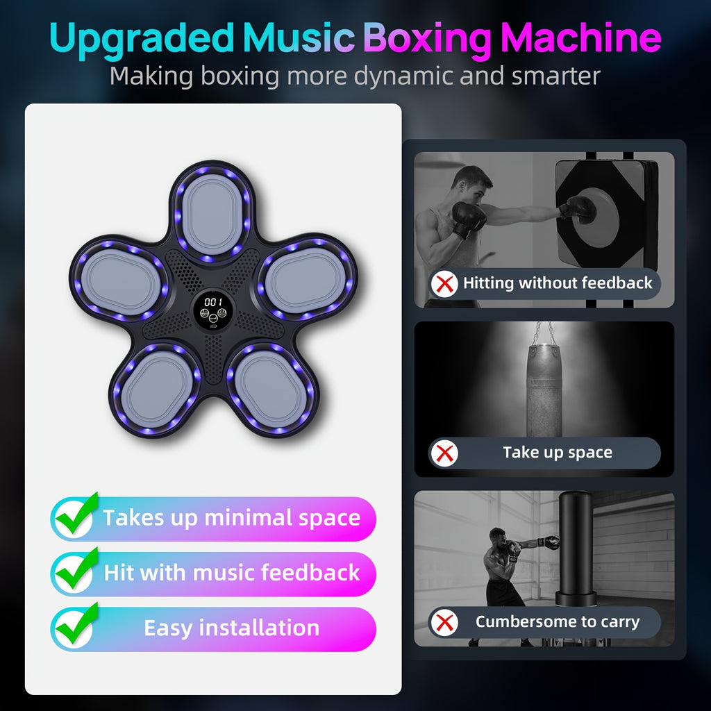 Máquina de Boxeo Musical Interactiva con Guantes, Carga USB, Material PE - Equipo de Entrenamiento en Casa y Reflejos para Adultos, Montaje en Pared, Negro