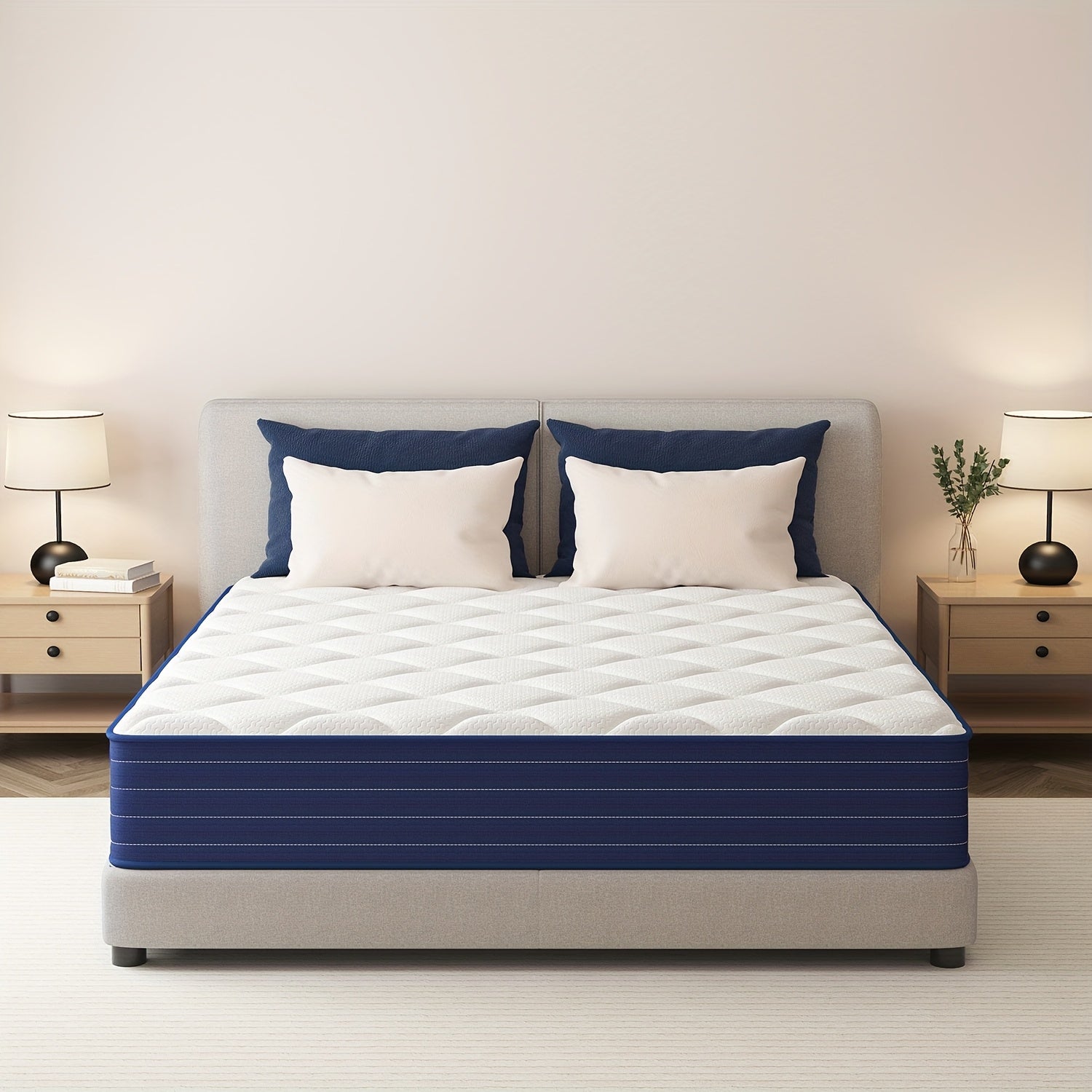 Colchón Híbrido - Colchón de Resorte Ojal de 20/25 cm, Resortes con Capa de Espuma Cómoda, Soporte de Firmeza Media, Tecnología de Absorción de Impactos, Superficie de Dormir Transpirable, Listo para Usar Directamente de la Caja