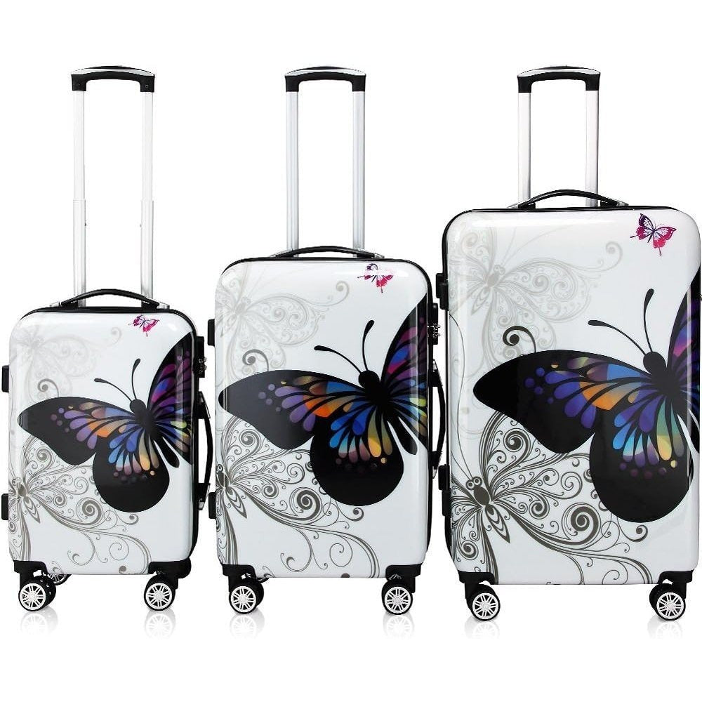 Monzana® Completo Set de 3 Maletas de Viaje Butterfly 42L 66L 98L Valijas Equipaje Mango Telescópico 4 Ruedas 360°