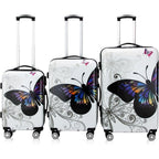 Monzana® Completo Set de 3 Maletas de Viaje Butterfly 42L 66L 98L Valijas Equipaje Mango Telescópico 4 Ruedas 360°