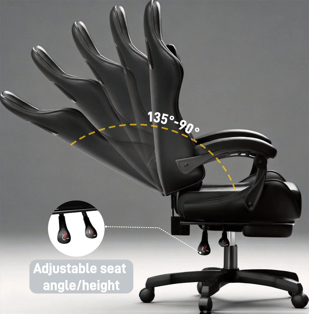 Silla de gaming ergonómica con inclinación ajustable y reposapiés, silla de oficina con reposacabezas y soporte lumbar, hecha de material duradero, ideal para trabajo y ocio