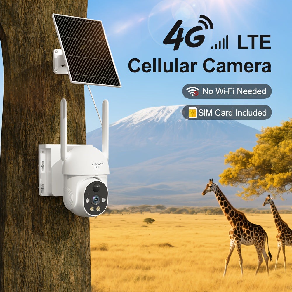 XIAOVV Cámara de Seguridad Inalámbrica Solar 4G LTE con Visión Nocturna a Color, Comunicación Bidireccional, Detección de Movimiento, 2MP, Incluye Tarjeta SIM, Alta Definición PTZ Monitorización por Panel Solar, PlR Detector de Mociones, Notificaciones y