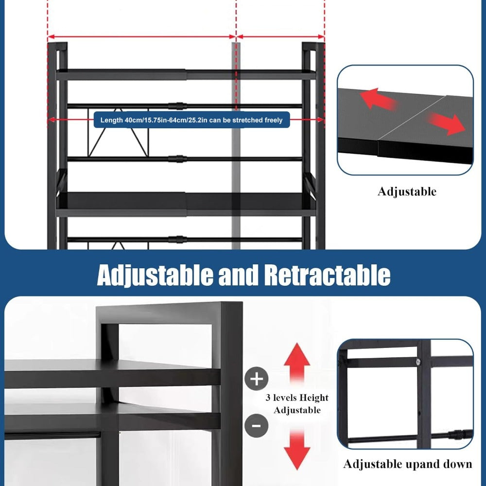 Estante de almacenamiento expandible de 2/3 niveles con 4 ganchos y soporte para tablas de cortar, estante de utilidad de encimera con altura y ancho ajustables, estante de almacenamiento para garaje, estante de almacenamiento vertical, extensible de 40-6