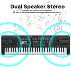Piano electrónico de 61 teclas, piano ideal para principiantes, piano electrónico portátil, con 16 tonos, 8 efectos de sonido de percusión, 10 ritmos, 6 demostraciones, altavoces incorporados, sonido de alta calidad, es la mejor opción para entusiastas de