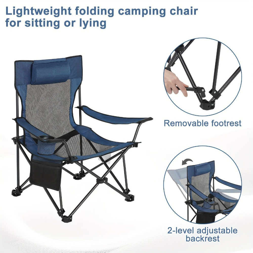 1pieza Silla de exterior para muebles de jardín para camping senderismo suministros de ocio al aire libre multifuncional modular 4-en-1 silla plegable de camping pesca asiento de banco de doble propósito (reposapiés extraíble/Ajuste de respaldo de cuatro