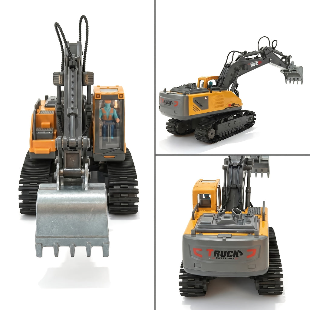 Vehículo de construcción con control remoto amarillo de 13 canales, excavadora, camión volquete, bulldozer, regalo perfecto para cumpleaños, Halloween y Navidad de niños