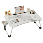 Mesa plegable multifunción para cama y sofá con portavasos, 60×40×28 cm, mesa auxiliar con atril para leer en la cama, bandeja multifunción para ordenador, libros, trabajo y estudio en casa (con cajón / sin cajón)