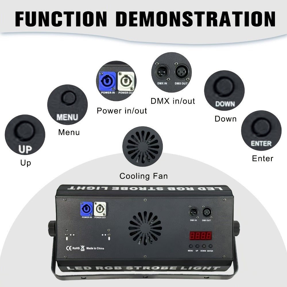 POLET 200W LEDRGBW 4 en 1 luz estroboscópica con partición 8+8 blanca 8000K DMX512 superbrillante para DJ, lavado, bodas, bar, efectos de iluminación escénica estroboscópica para fiestas, clubes y espectáculos