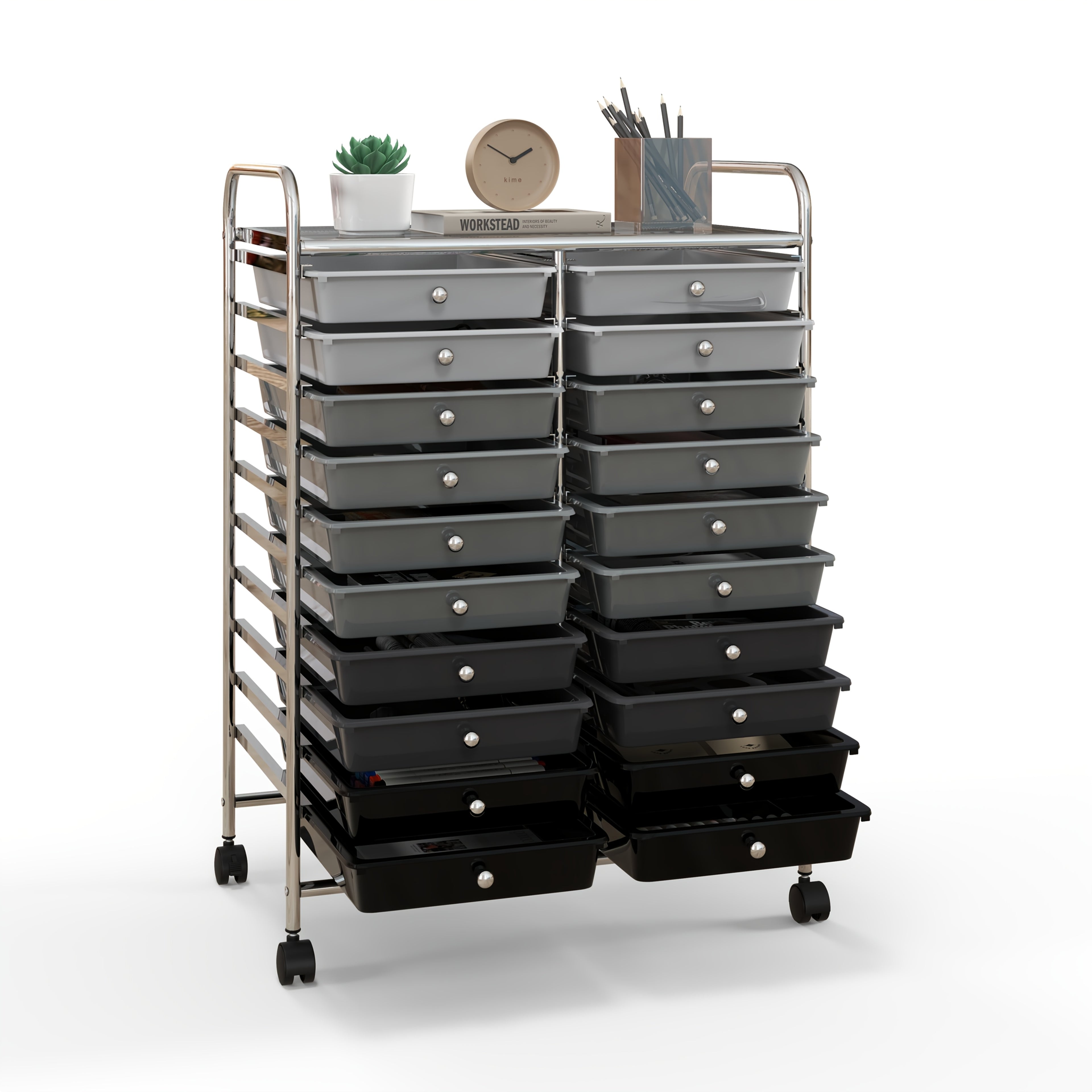 Carros organizadores con cajones | Carro de Almacenamiento con 20 Cajones y Ruedas Bloqueables, Cajones Extraíbles Multicolor, Carro Multiusos