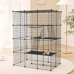 Cerradura Metálica Negra para Exteriores para Conejos, con Puerta y Adecuada para Animales Pequeños como Cobayas y Cachorros, Medidas 146X110X74 Cm (4 Columnas y 3 Capas)