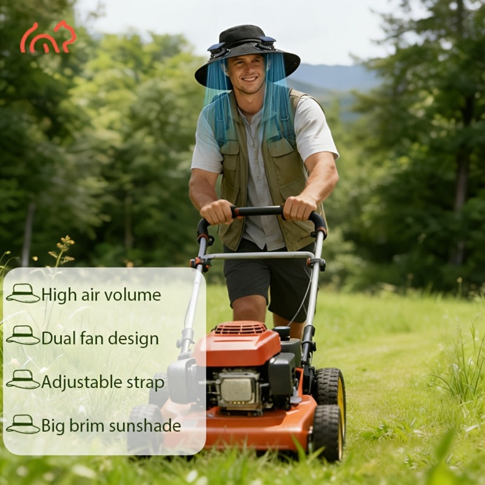 Sombrero de pesca para hombre de ala ancha con ventilador solar, incluye 2 ventiladores, recargable, ala grande, fresco y transpirable, apto para diversas ocasiones: correr, acampar, pescar, viajar