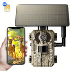 Cámara de Senderos Celular 4G LTE, Cámara para Juegos en Vivo 2K con Visión 360°, Tarjeta SIM Interna, Activación por Movimiento, Visión Nocturna a Color, Acceso Remoto desde Teléfono Móvil y Alimentada Solarmente
