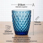 TRESV Set de 6 Vasos de Cristal 250ml | Diseño de Diamante Elegante | Aptos para Lavavajillas | Vidrio Sin Plomo para Agua y Refrescos