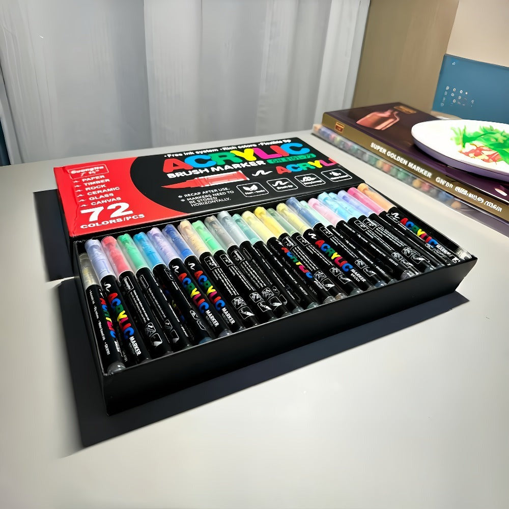 Rotulador de 72 colores con punta de pincel suave para roca, madera, lienzo, piedra, vidrio y cerámica - Punta no compactante para una aplicación suave - Perfecto para manualidades, regalos navideños y proyectos de arte, Arte P