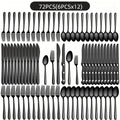 Juego de vajilla de acero inoxidable negro de 72 piezas, vajilla de acero inoxidable genuino, 60 piezas negro brillante, adecuado para 12 personas, juego de cubiertos de cuchillo, tenedor, cuchara, adecuado para bodas, fiestas, cumpleaños, restaurantes, a