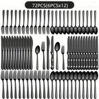 Juego de vajilla de acero inoxidable negro de 72 piezas, vajilla de acero inoxidable genuino, 60 piezas negro brillante, adecuado para 12 personas, juego de cubiertos de cuchillo, tenedor, cuchara, adecuado para bodas, fiestas, cumpleaños, restaurantes, a