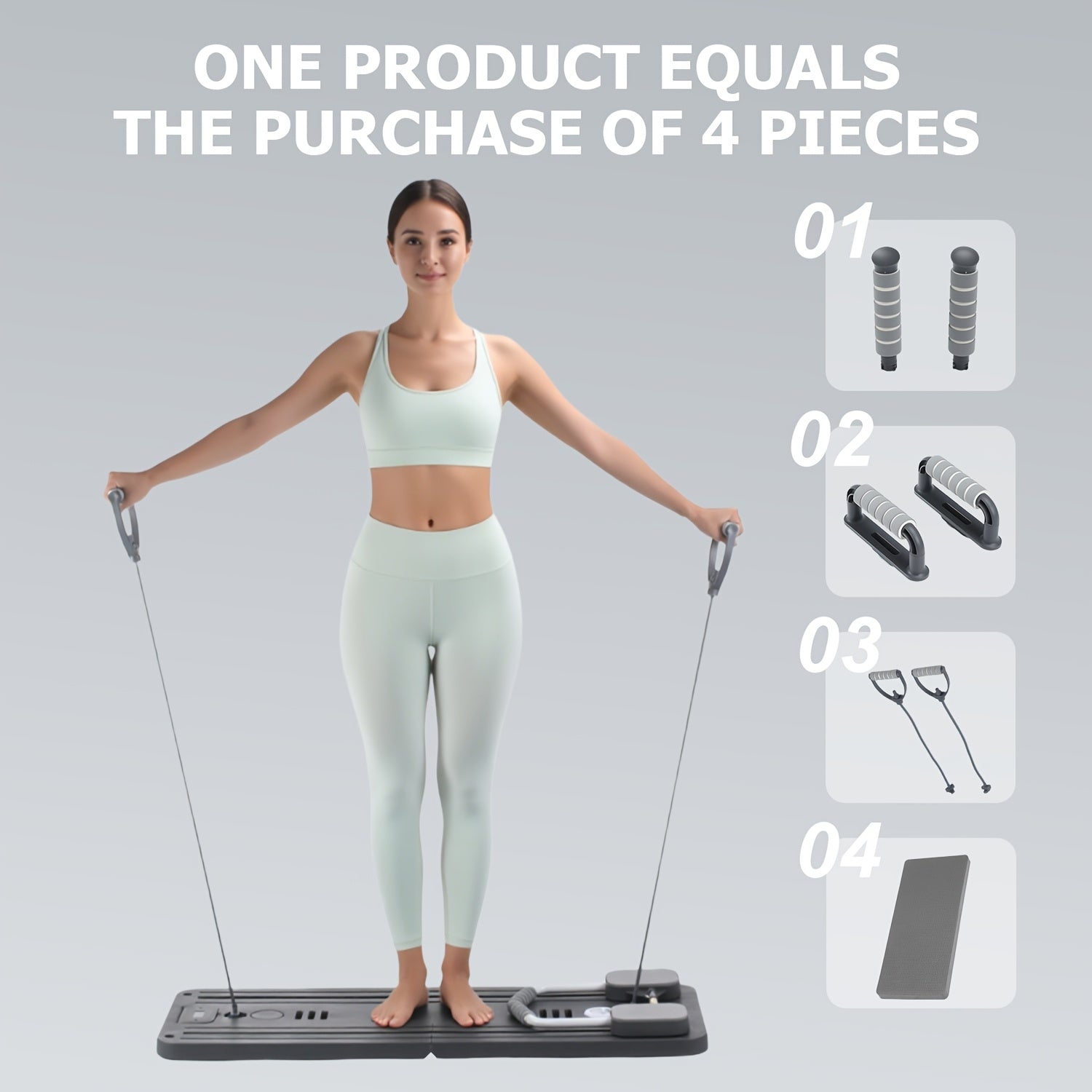 Tabla de Pilates Yoga Plegable | Set de Gimnasio Multifuncional para el Hogar con Temporizador, 2 Manijas de Resistencia, 2 Cuerdas de Tensión, Barra de Flexiones y Plataforma de Equilibrio | Entrenamiento de Core y Fuerza para Mujeres y Principiantes, En