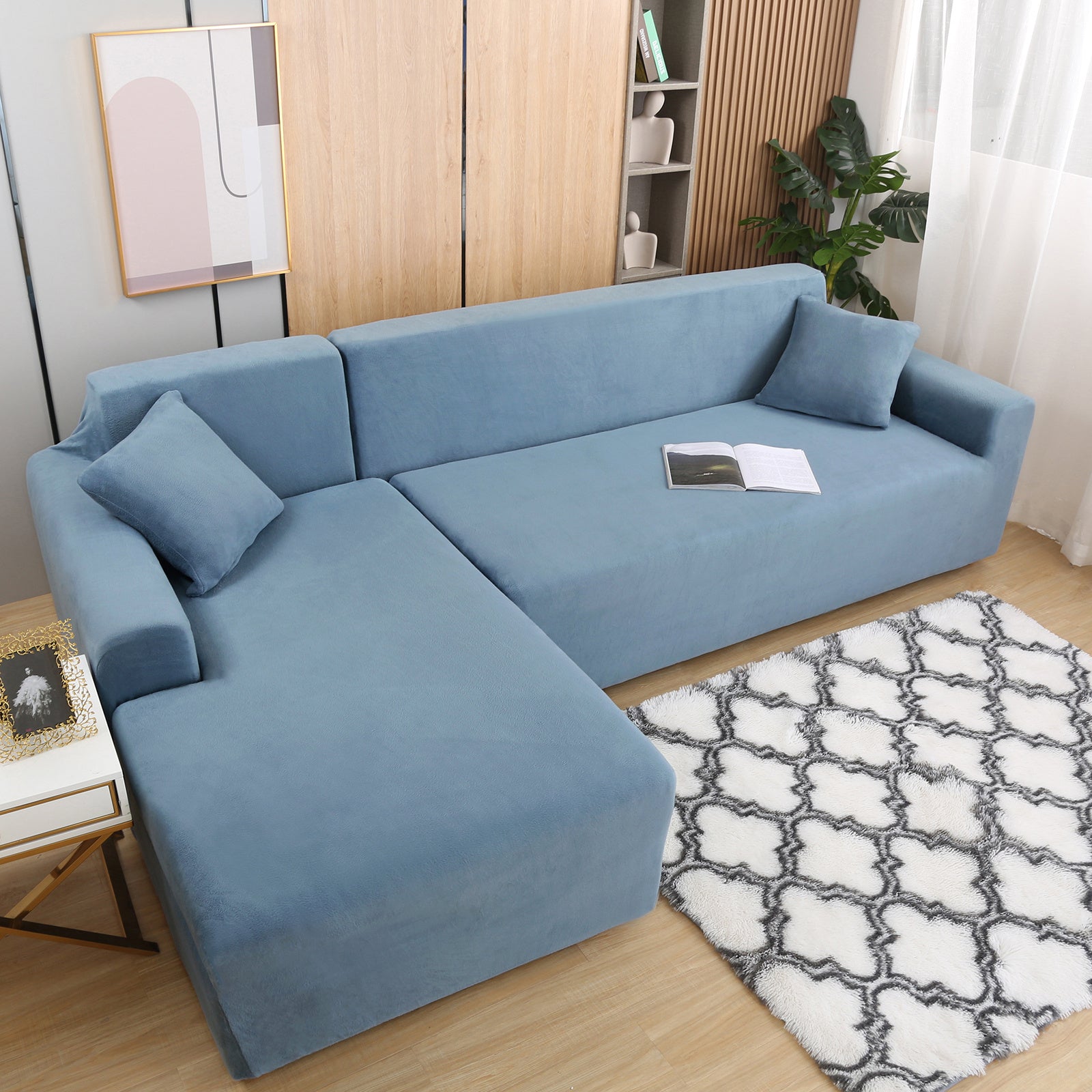 Juego de funda de sofá de felpa lujosa para sofá en forma de L (3 plazas 2 piezas) - Suave, lisa y agradable para la piel - Mejora perfecta para la decoración de la sala de estar de Navidad