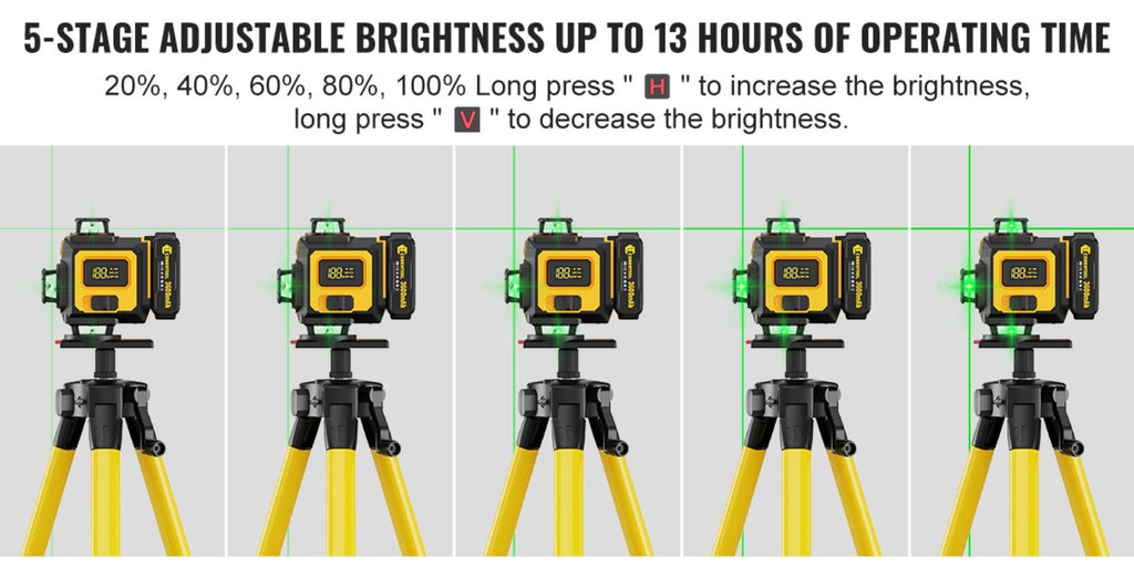 Nivel Láser Verde 4D de 16 líneas con retícula horizontal y vertical de alta precisión, rotación de 360°, nivelación automática y es un nivel láser multifuncional para medición precisa. Equipado con dos baterías de litio de 2400mAh/3600mAh